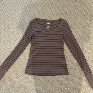 Brown striped scoop neck top